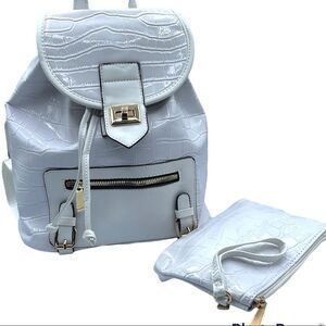 Elegant White Croc-Embossed Backpack